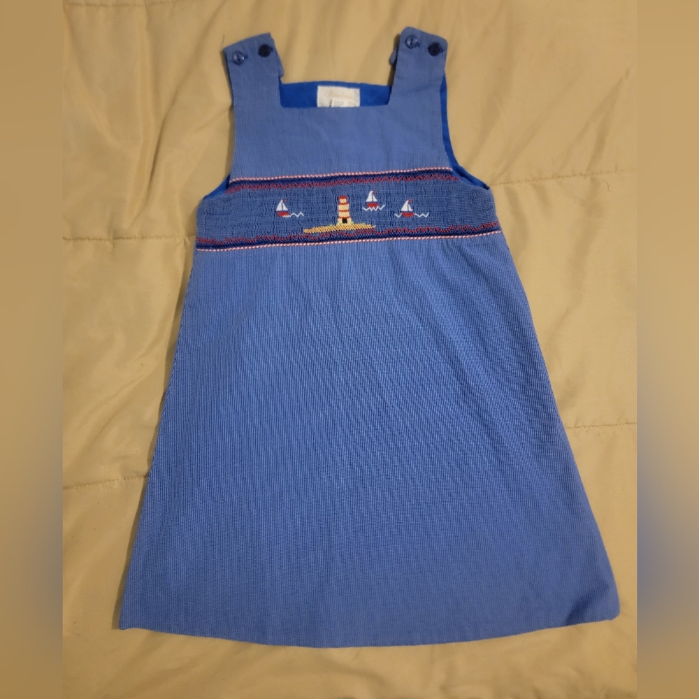 Rosalina Collection Navy Blue Lighthouse & Boats Smocked Dress - Size 3T